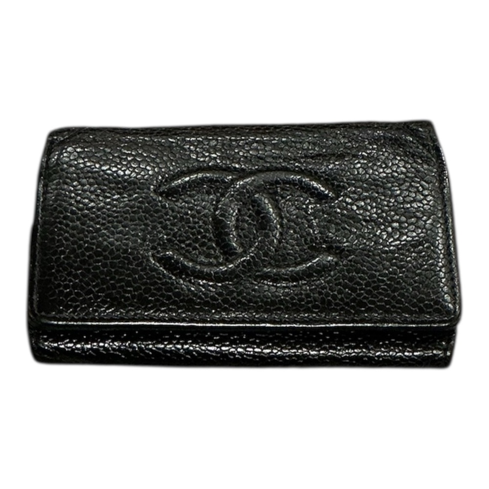 CHANEL Vintage Black Leather Textured 6 Key Holder